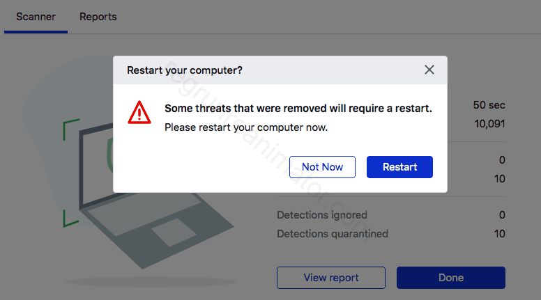 Restart the computer to complete the removal