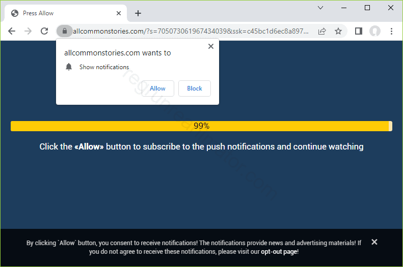 Remove the ALLCOMMONSTORIES.COM pop-up virus